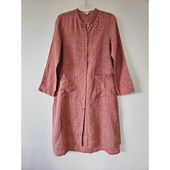 Eileen Fisher Washed Organic Linen Delave Long Shirt, Size S - Picture 4 of 12